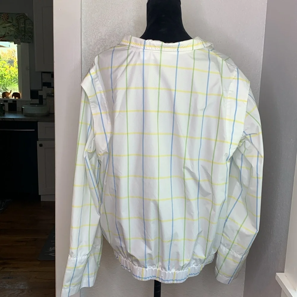 Liz Golf white blue yellow green window pane windbreaker light jacket pockets - Picture 2 of 7